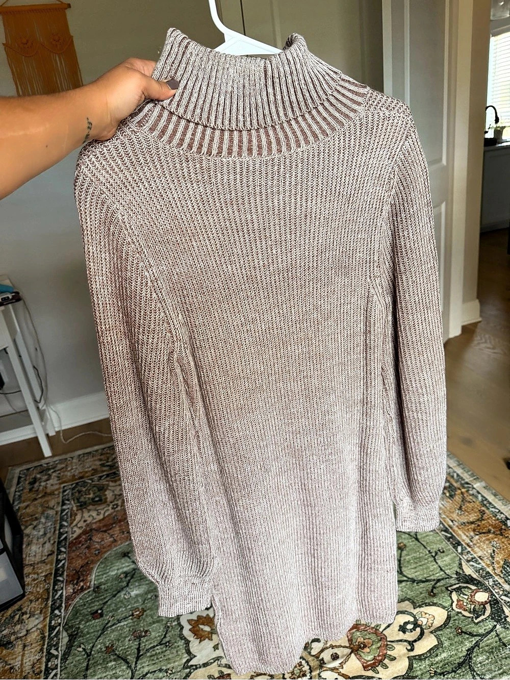 SHEIN Turtleneck Sweater Dress in Light Brown/Cream Size L